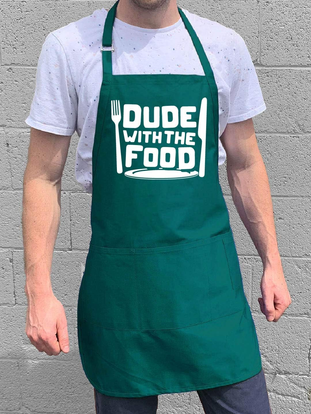 Dude with Food BBQ Grill Adjustable Apron for Men, Teal, One Size