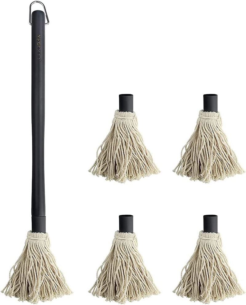 Grill Basting Mop,  18 Inch Grill Basting Brush BBQ Mop Black Wooden Long Handle with 4 Extra Replacement Heads for Grilling Smoking Barbecue Steak