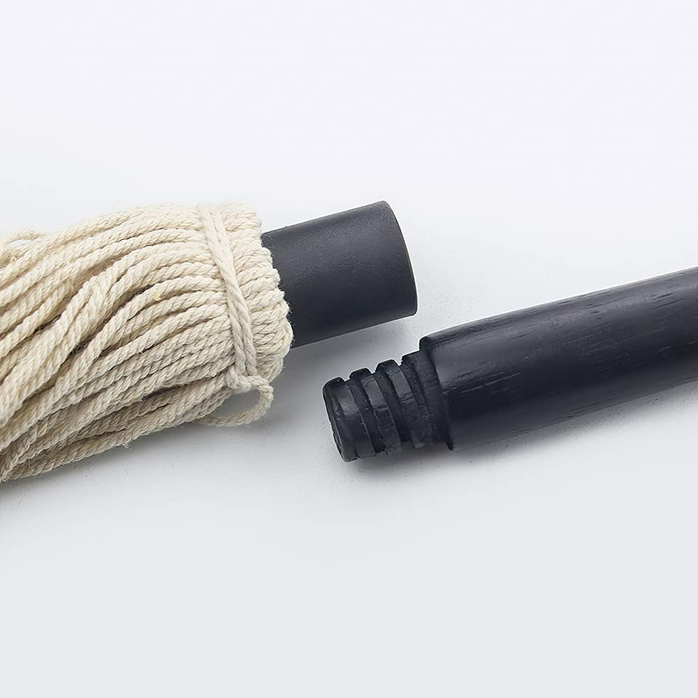 Grill Basting Mop,  18 Inch Grill Basting Brush BBQ Mop Black Wooden Long Handle with 4 Extra Replacement Heads for Grilling Smoking Barbecue Steak