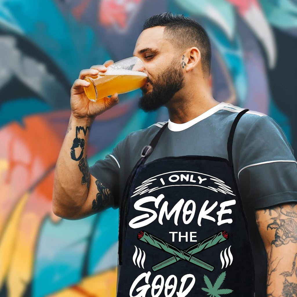 Funny Aprons for Men,Birthday Gifts for Dad,Marijuana Gifts,Bbq Apron for Men,Smoking Apron,Weed Apron,Grilling Aprons for Men,Fathers Day Men with Pockets Black Grill Cooking Chef Grilling Apron