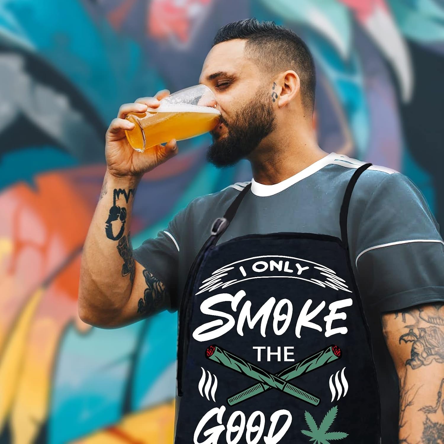 Funny Aprons for Men,Birthday Gifts for Dad,Marijuana Gifts,Bbq Apron for Men,Smoking Apron,Weed Apron,Grilling Aprons for Men,Fathers Day Men with Pockets Black Grill Cooking Chef Grilling Apron
