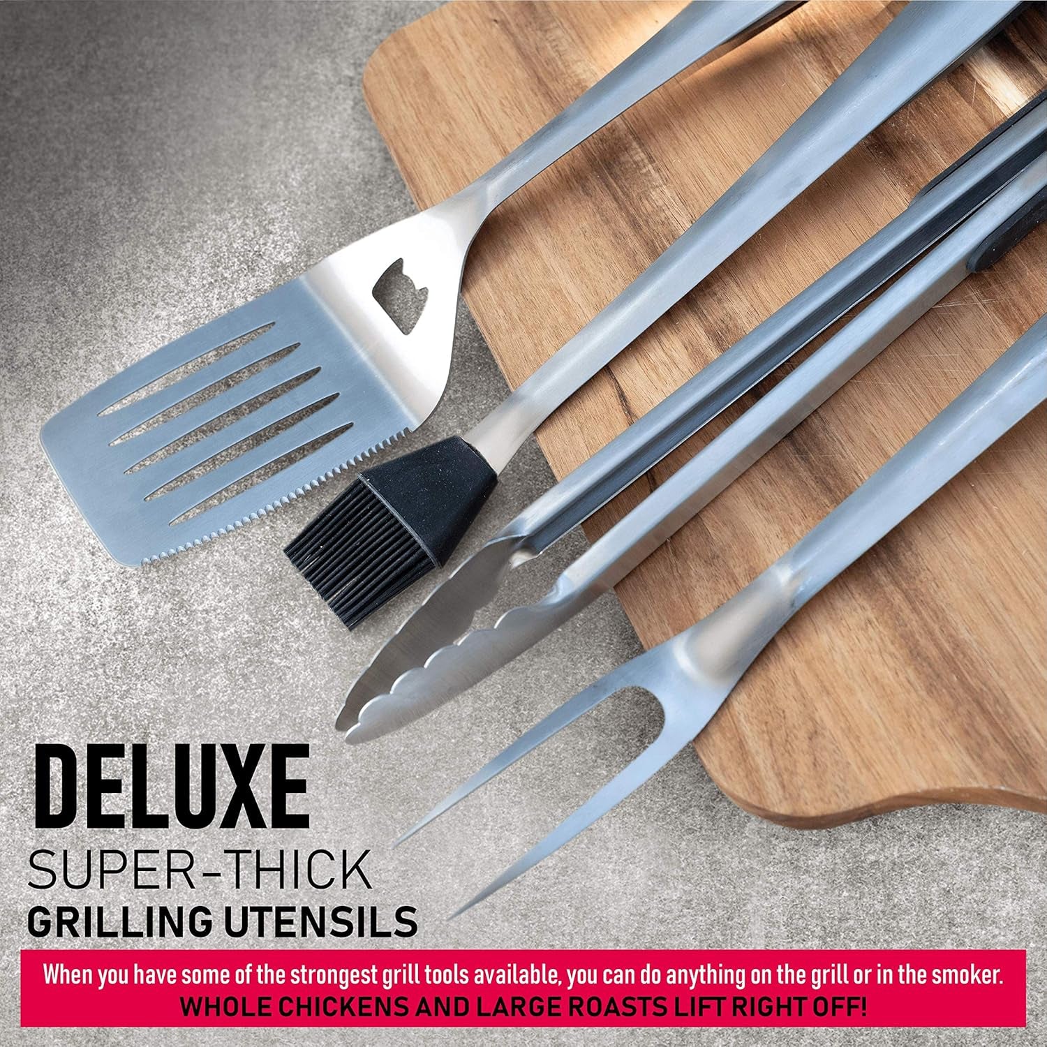 BBQ Grill Accessories - 4 Piece Barbecue Grill Set Including Spatula, Fork, Basting Brush & BBQ Tongs - Grilling Utensils Tools Set for Men & Women | Great Fathers Day and Dad Birthday Gift