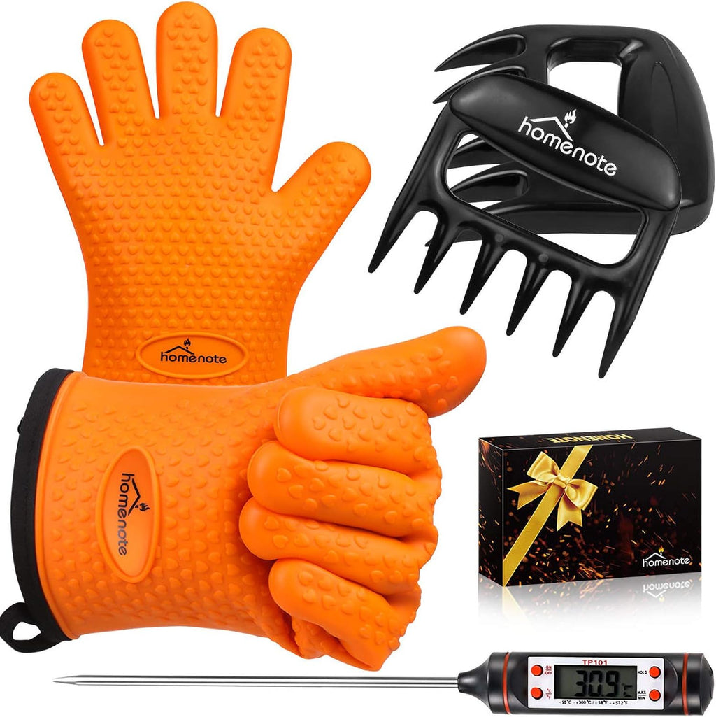 Grilling Accessories, Meat Claws, Large Barbecue Gloves and BBQ Thermometer 3 in 1 Grill Tools Set- Grilling Utensils for Man, Fathers Day, Christmas