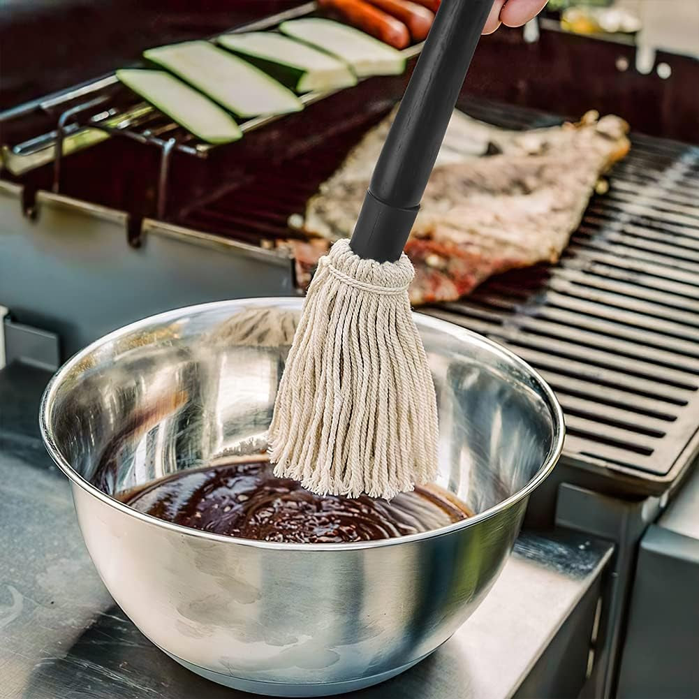 Grill Basting Mop,  18 Inch Grill Basting Brush BBQ Mop Black Wooden Long Handle with 4 Extra Replacement Heads for Grilling Smoking Barbecue Steak