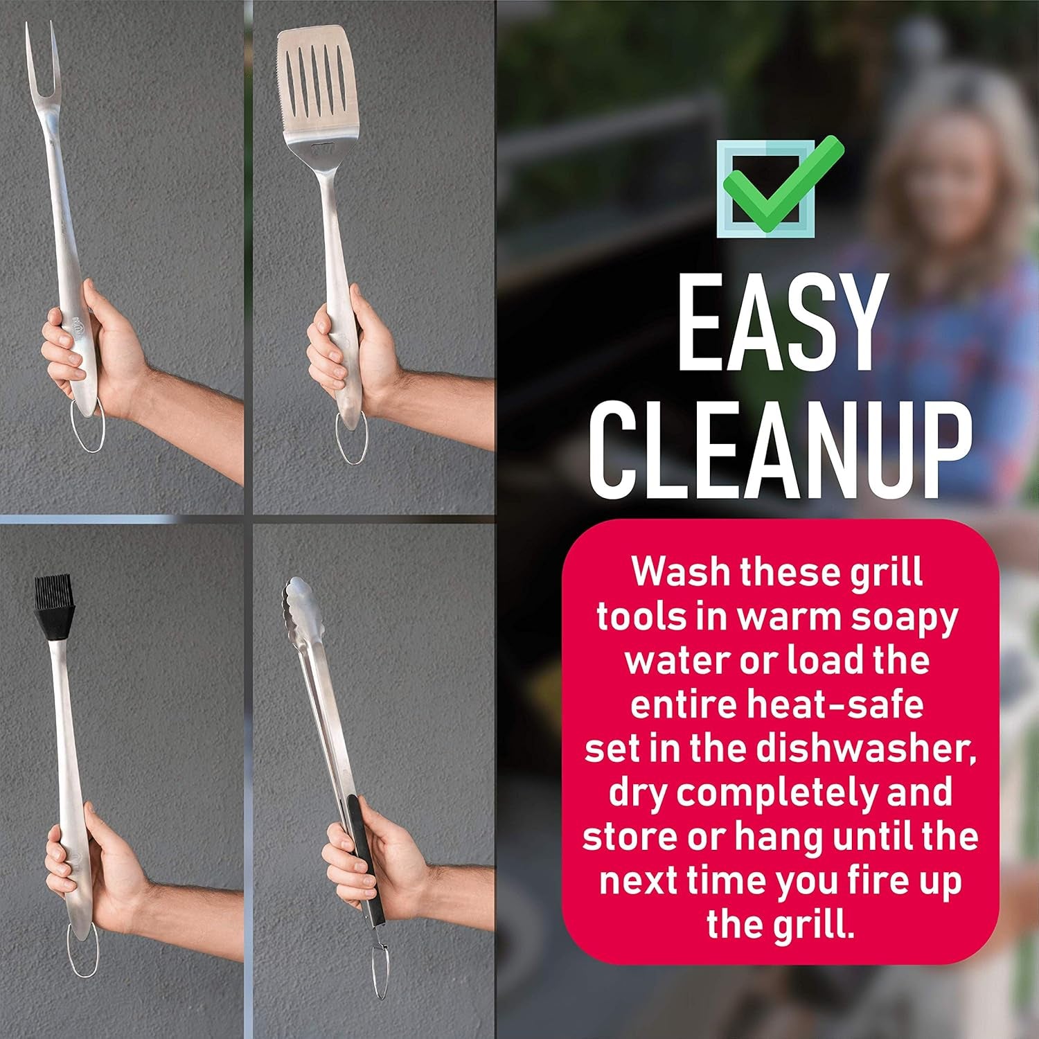 BBQ Grill Accessories - 4 Piece Barbecue Grill Set Including Spatula, Fork, Basting Brush & BBQ Tongs - Grilling Utensils Tools Set for Men & Women | Great Fathers Day and Dad Birthday Gift