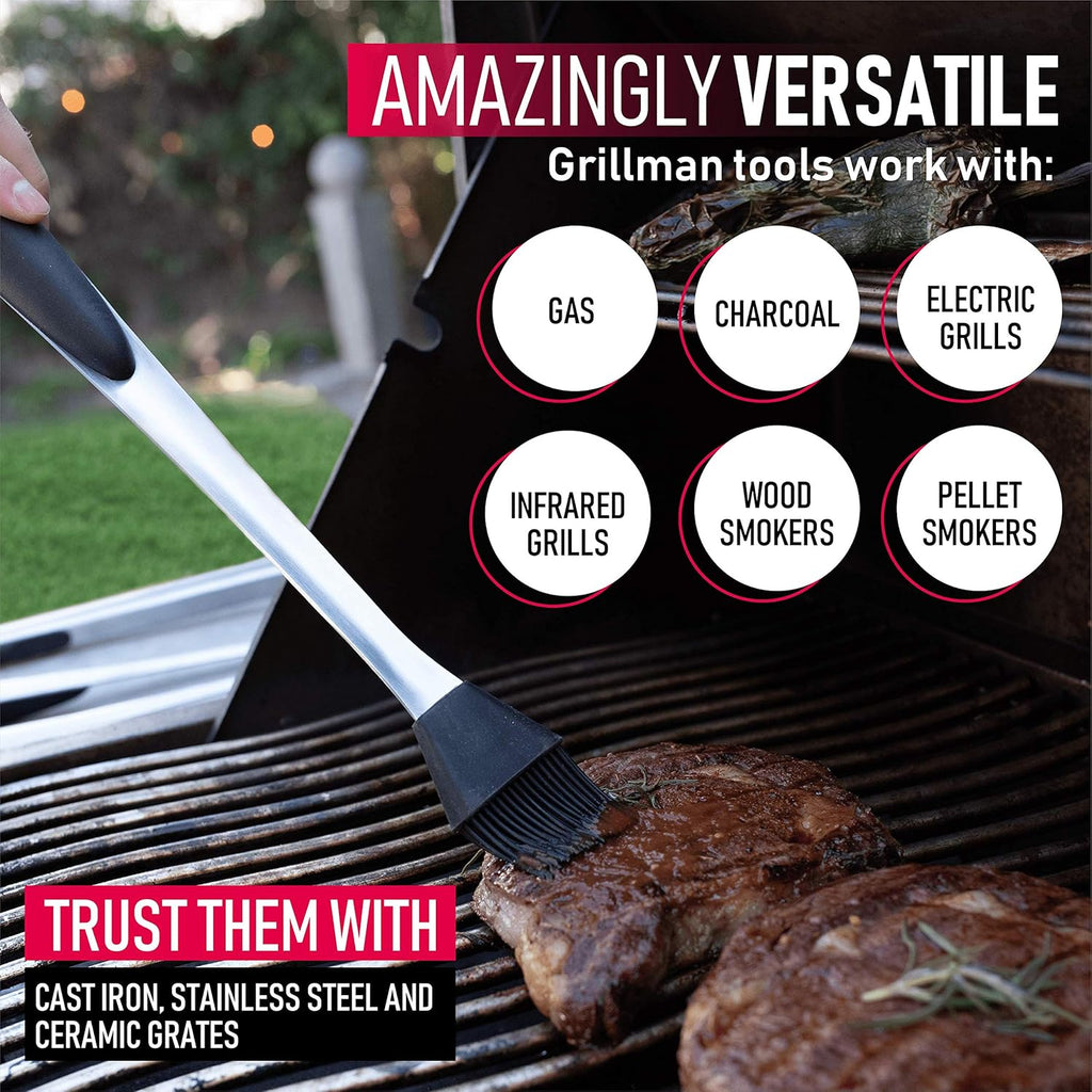 BBQ Grill Accessories - 4 Piece Barbecue Grill Set Including Spatula, Fork, Basting Brush & BBQ Tongs - Grilling Utensils Tools Set for Men & Women | Great Fathers Day and Dad Birthday Gift