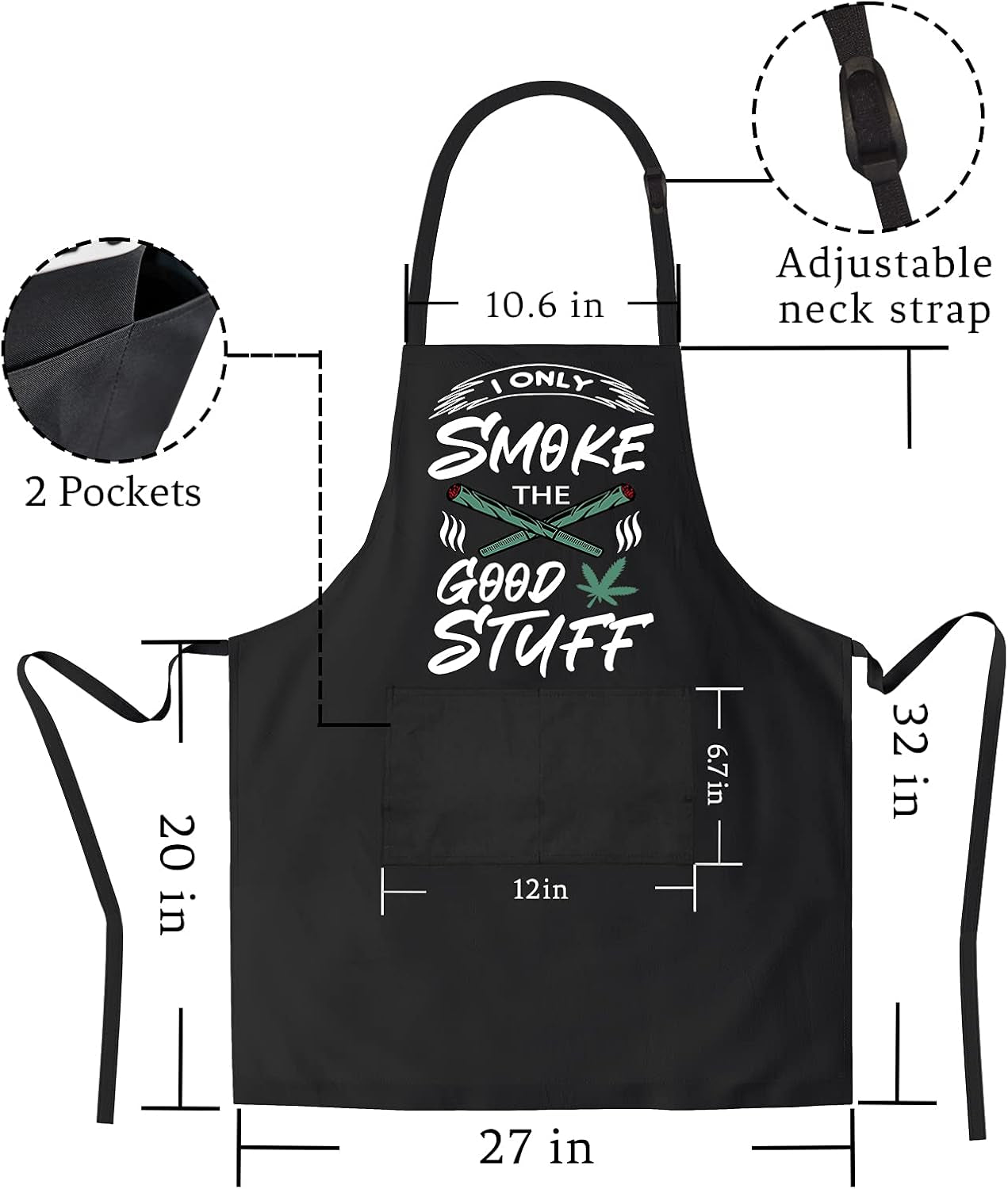 Funny Aprons for Men,Birthday Gifts for Dad,Marijuana Gifts,Bbq Apron for Men,Smoking Apron,Weed Apron,Grilling Aprons for Men,Fathers Day Men with Pockets Black Grill Cooking Chef Grilling Apron