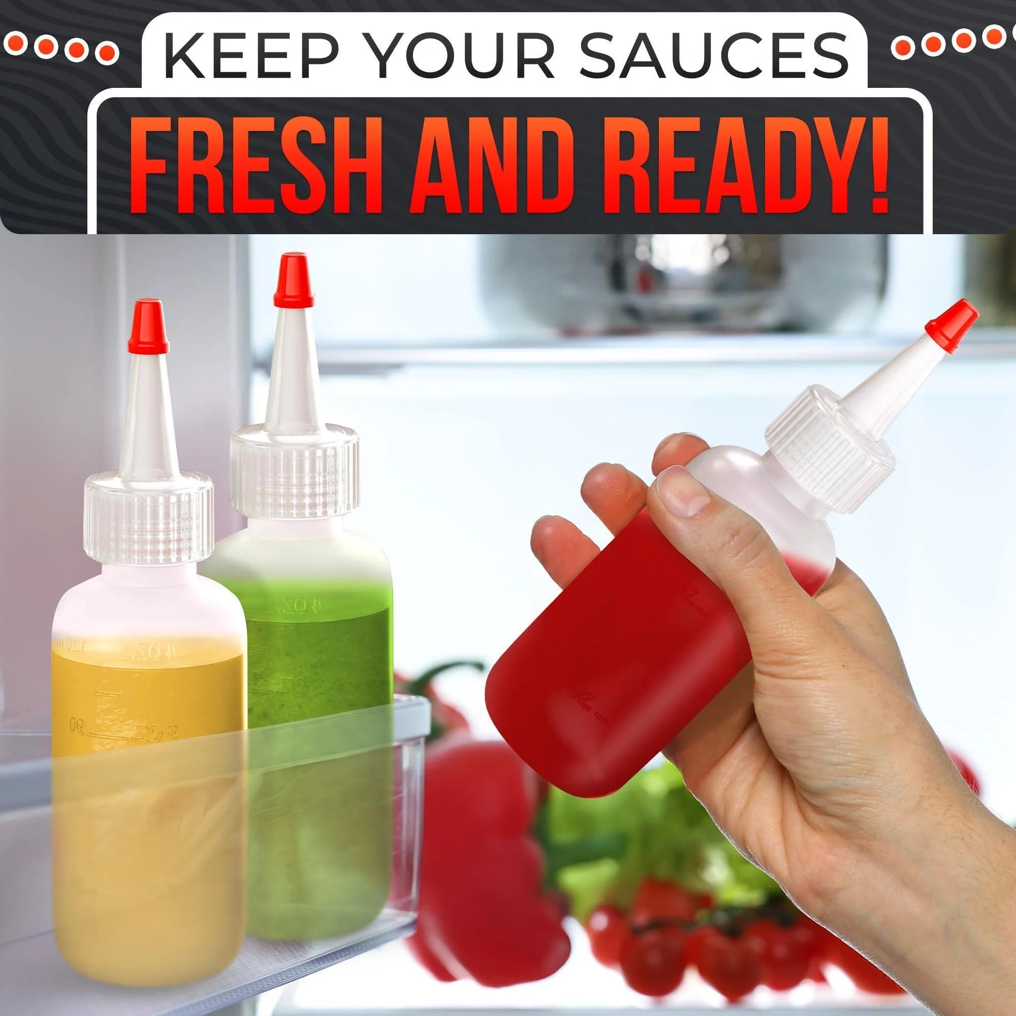 6 Pack 4Oz Small Squeeze Bottles for Liquids – Clear Condiment Squeeze Bottles for Sauces Ketchup Mustard Oil Syrups and Dressings with Measuring Scale – Easy to Use & Leak Proof