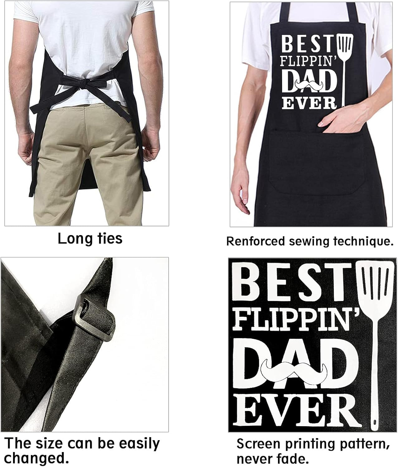 Funny Aprons for Men with Pockets - BEST FLIPPIN' DAD EVER- Grilling Aprons, Grill Men, Birthday Gifts Husband, Dad, BBQ Apron, Kitchen Apron 2 Pockets, 1 Pack, Black,White