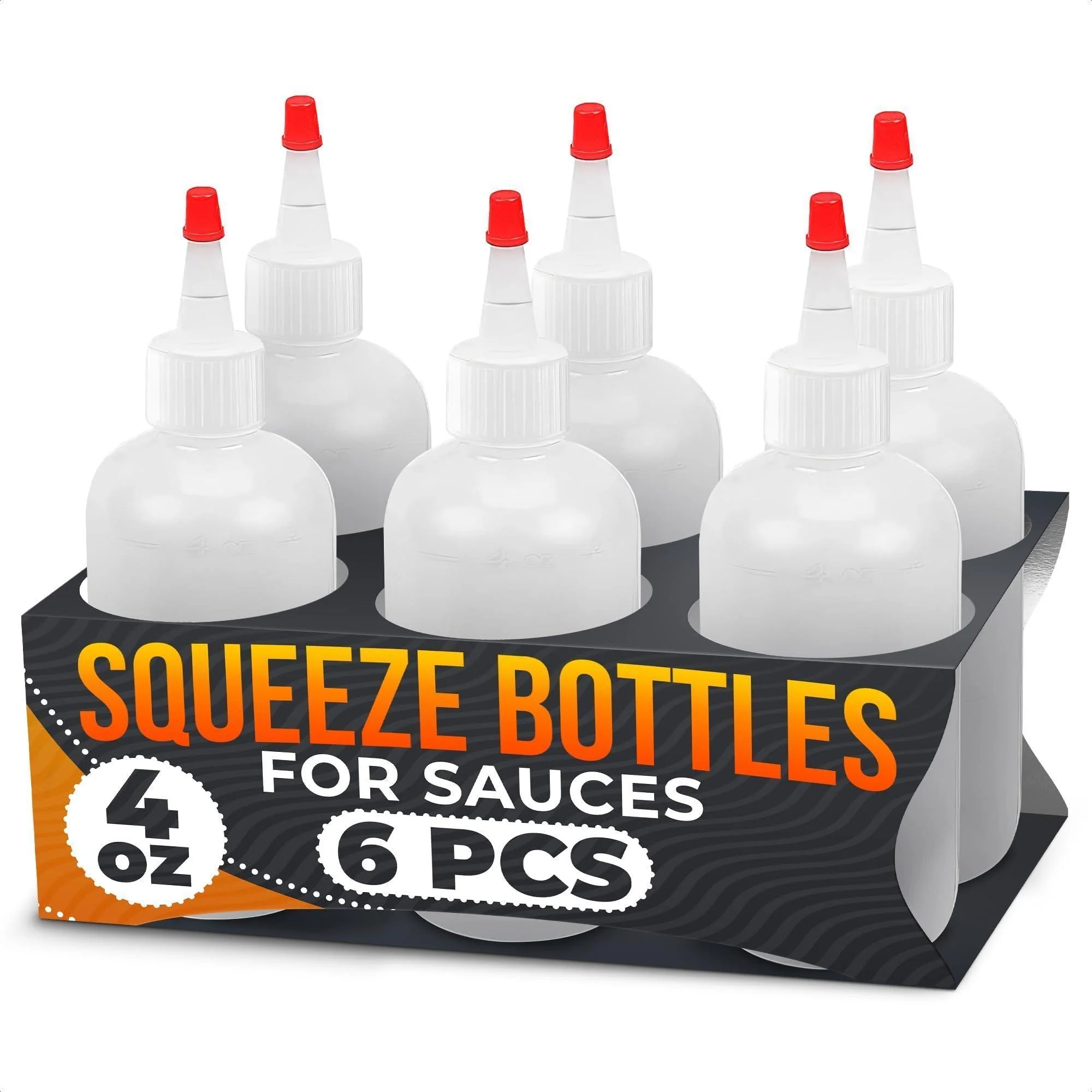 6 Pack 4Oz Small Squeeze Bottles for Liquids – Clear Condiment Squeeze Bottles for Sauces Ketchup Mustard Oil Syrups and Dressings with Measuring Scale – Easy to Use & Leak Proof