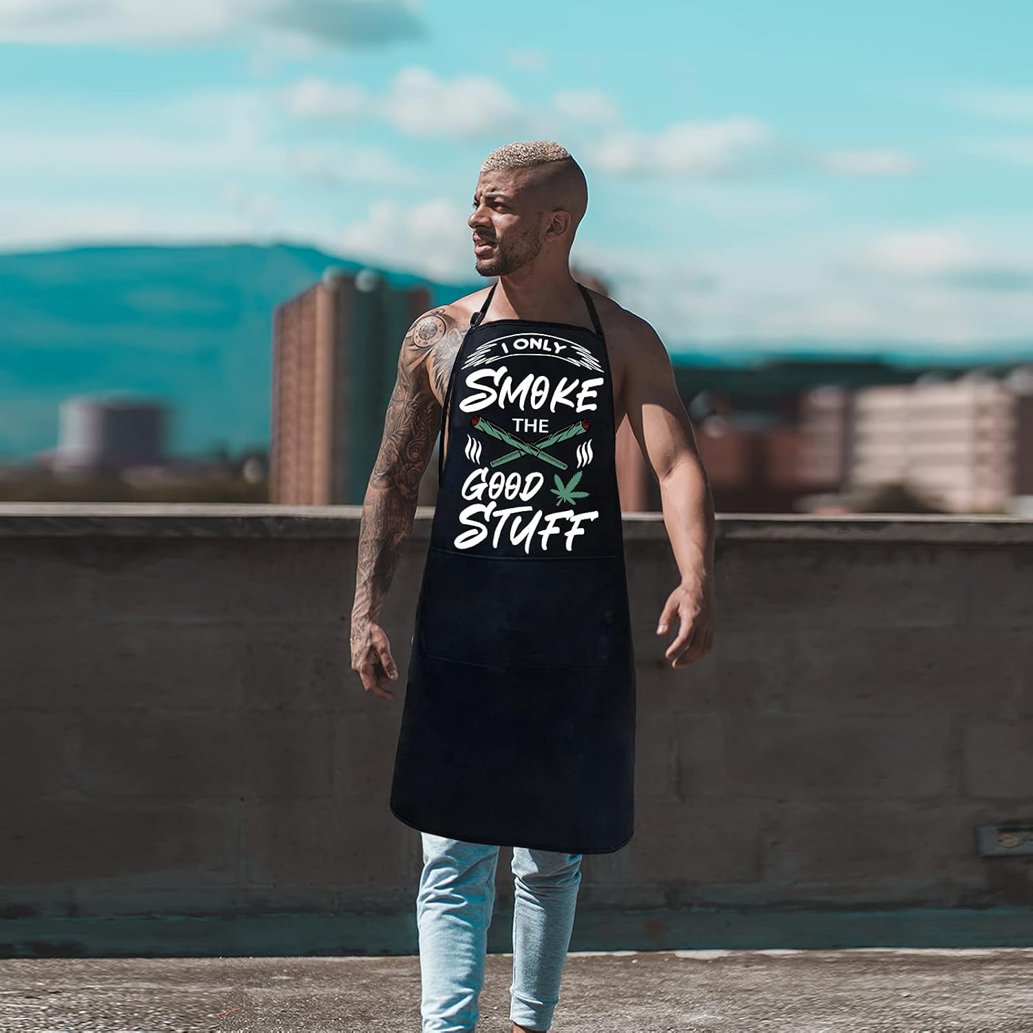 Funny Aprons for Men,Birthday Gifts for Dad,Marijuana Gifts,Bbq Apron for Men,Smoking Apron,Weed Apron,Grilling Aprons for Men,Fathers Day Men with Pockets Black Grill Cooking Chef Grilling Apron