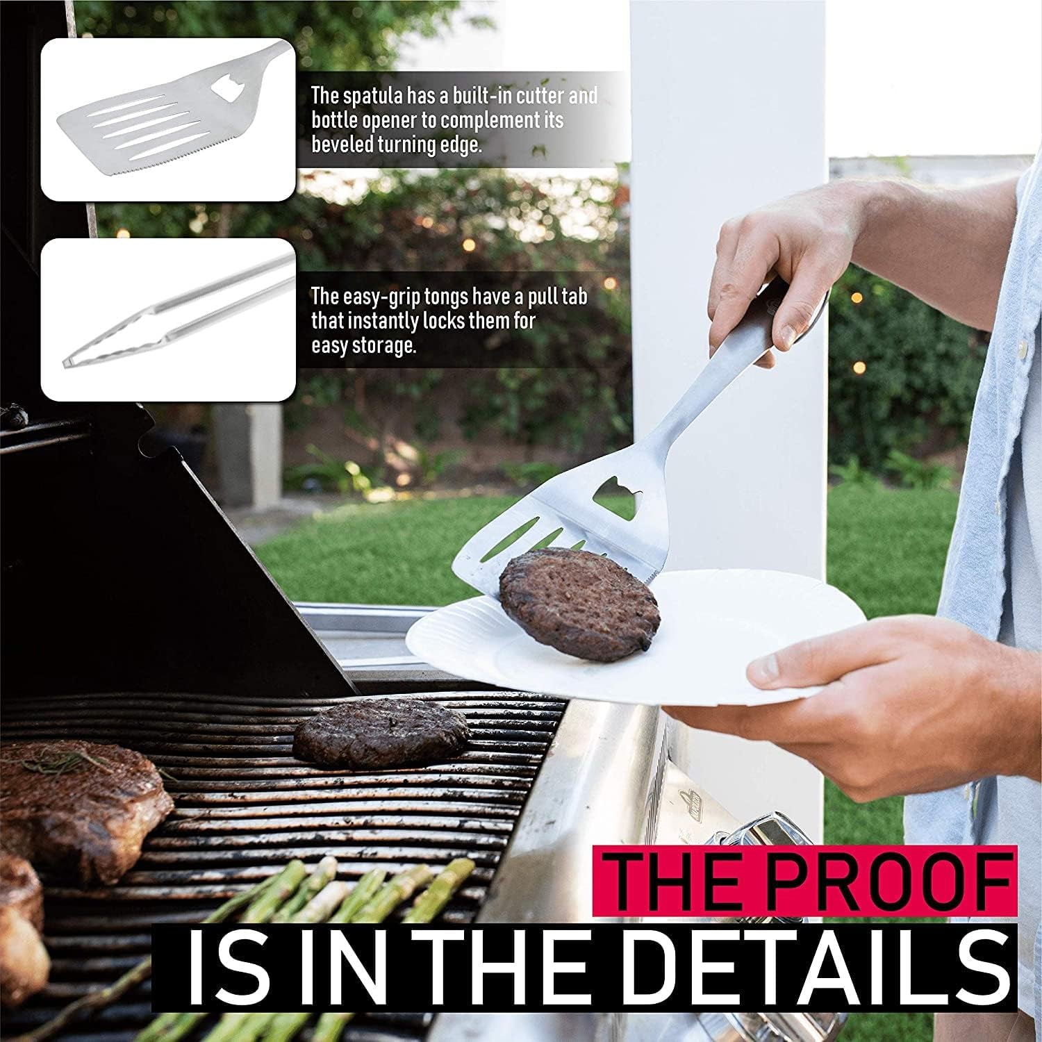 BBQ Grill Accessories - 4 Piece Barbecue Grill Set Including Spatula, Fork, Basting Brush & BBQ Tongs - Grilling Utensils Tools Set for Men & Women | Great Fathers Day and Dad Birthday Gift