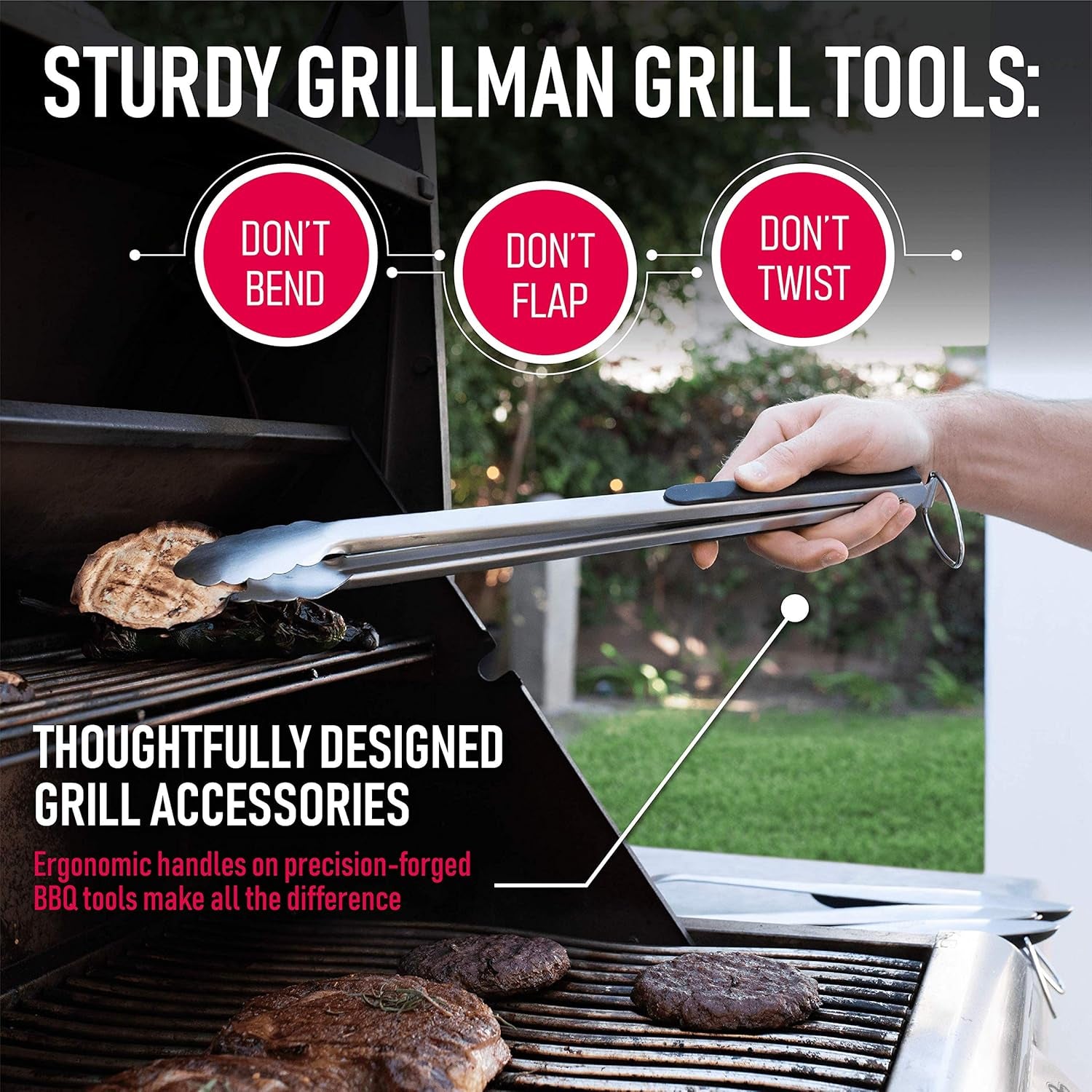 BBQ Grill Accessories - 4 Piece Barbecue Grill Set Including Spatula, Fork, Basting Brush & BBQ Tongs - Grilling Utensils Tools Set for Men & Women | Great Fathers Day and Dad Birthday Gift