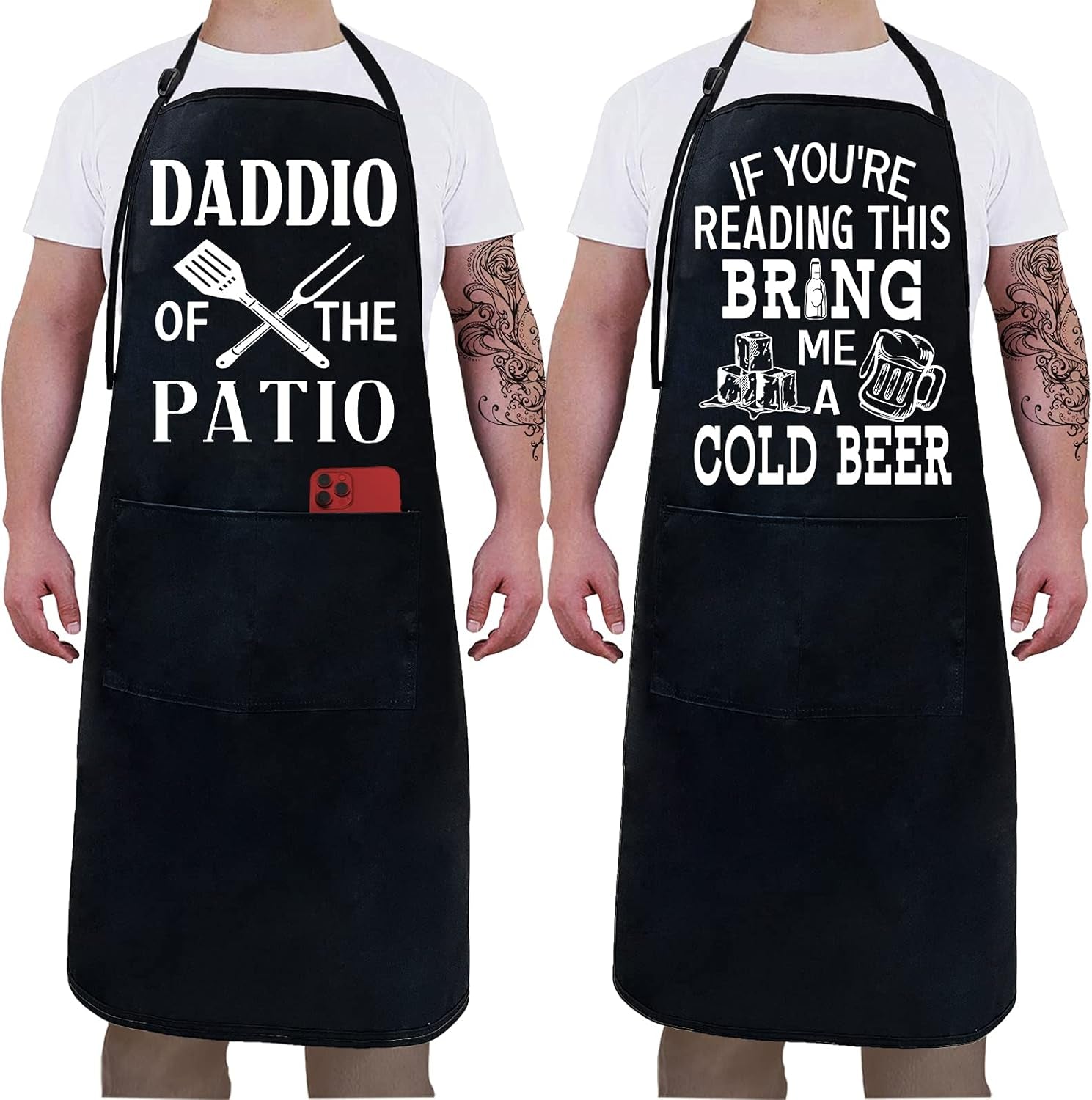 2 Pack - Aprons for Men ,Fathers Day,Dad Apron,Gifts for Dad - from Daughter Son for the Best Dad Husband Stepfather Birthday Barbecue Gift Funny for Mens Grilling Cooking Kitchen Chef BBQ Apron